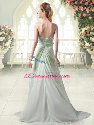 Apple Green A-line Sweetheart Sleeveless Chiffon High Low Zipper Beading and Ruffled Layers Prom Evening Gown