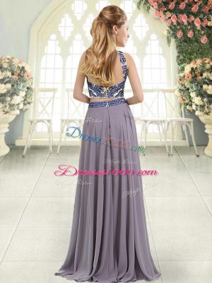 Grey Sleeveless Chiffon Backless Prom Party Dress for Prom and Party