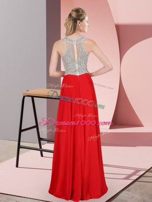 Suitable Floor Length Zipper Dress for Prom Fuchsia for Prom and Party with Beading