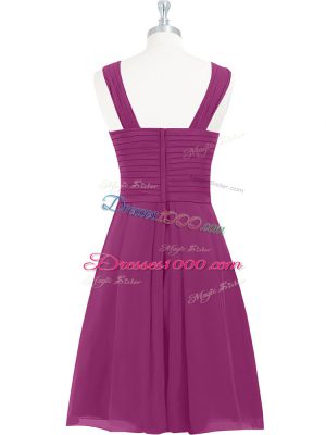 Fuchsia Straps Neckline Pleated Homecoming Dress Sleeveless Zipper