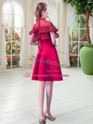 Super Satin Cap Sleeves Knee Length Dress for Prom and Lace