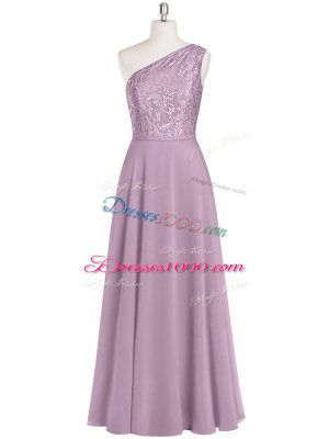 One Shoulder Sleeveless Zipper Prom Dresses Purple Chiffon