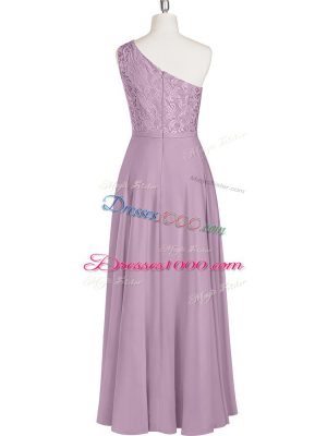 One Shoulder Sleeveless Zipper Prom Dresses Purple Chiffon