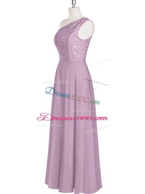 One Shoulder Sleeveless Zipper Prom Dresses Purple Chiffon