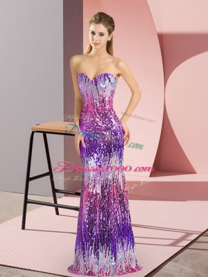 Modern Floor Length Lace Up Dress for Prom Eggplant Purple for Prom and Party with Sequins