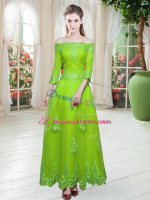 High Quality Off The Shoulder 3 4 Length Sleeve Floor Length Lace Tulle