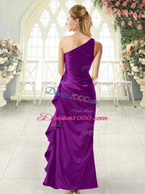 Best Purple Column/Sheath Ruffles Prom Dresses Side Zipper Taffeta Sleeveless Ankle Length