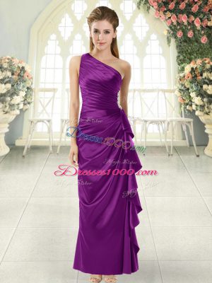 Best Purple Column/Sheath Ruffles Prom Dresses Side Zipper Taffeta Sleeveless Ankle Length