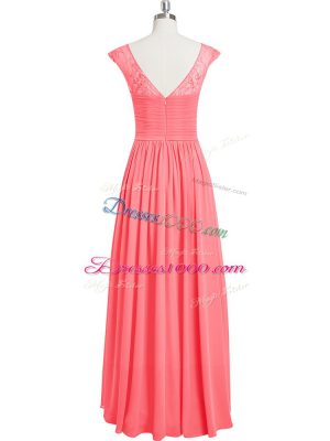 Free and Easy Cap Sleeves Zipper Floor Length Lace Evening Gowns