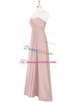 Adorable Sweetheart Sleeveless Dress for Prom Floor Length Ruching Pink Chiffon