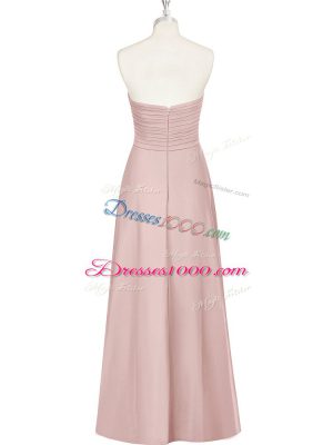 Adorable Sweetheart Sleeveless Dress for Prom Floor Length Ruching Pink Chiffon