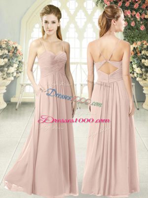Lovely Pink Criss Cross Dress for Prom Ruching Sleeveless Floor Length