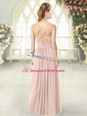 Lovely Pink Criss Cross Dress for Prom Ruching Sleeveless Floor Length