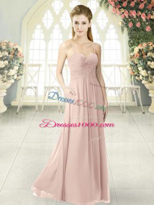 Lovely Pink Criss Cross Dress for Prom Ruching Sleeveless Floor Length