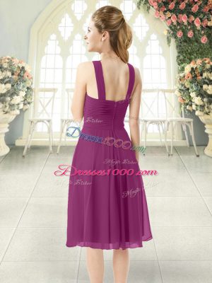 Purple Straps Neckline Ruching Prom Dresses Sleeveless Zipper