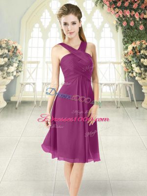 Purple Straps Neckline Ruching Prom Dresses Sleeveless Zipper