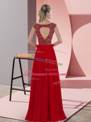 Lace Up Evening Dress Red for Prom and Party with Beading Sweep Train