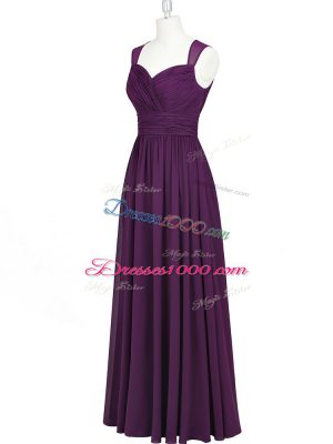 Ruching Prom Dress Eggplant Purple Zipper Sleeveless Floor Length