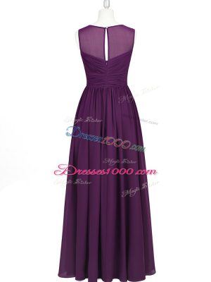 Ruching Prom Dress Eggplant Purple Zipper Sleeveless Floor Length