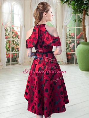 Best Selling Red Zipper Prom Gown Lace Sleeveless High Low