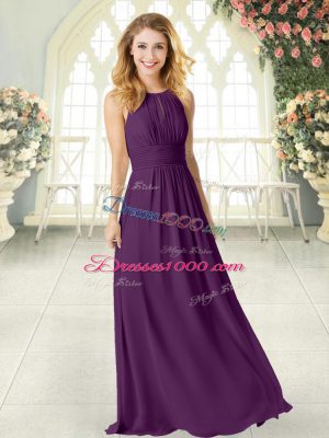 Purple Scoop Zipper Ruching Prom Gown Sleeveless