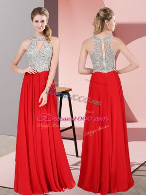 Red Zipper Scoop Beading and Lace Satin Sleeveless