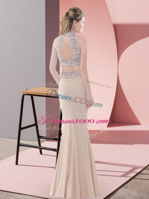 Low Price Sleeveless Floor Length Beading Backless Evening Dress with Champagne