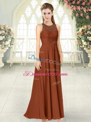Floor Length Backless Prom Dresses Brown for Prom and Party with Lace