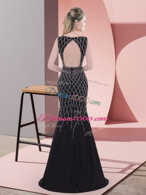 Traditional Black Mermaid Scoop Sleeveless Chiffon Floor Length Backless Beading Prom Party Dress