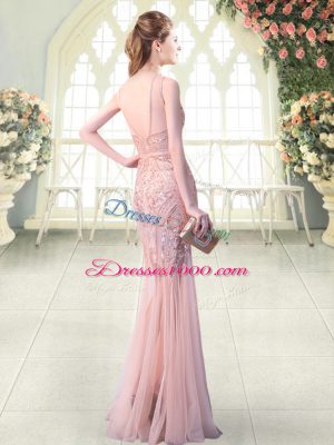 Pink Backless Scoop Sequins Tulle Sleeveless