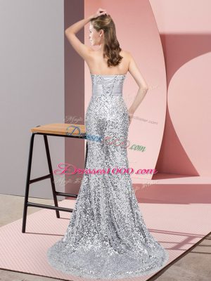 Turquoise Column/Sheath Sequined Scoop Sleeveless Beading Lace Up Prom Evening Gown Sweep Train