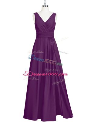 Fitting Sleeveless Zipper Floor Length Ruching Prom Party Dress