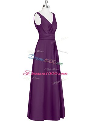 Fitting Sleeveless Zipper Floor Length Ruching Prom Party Dress