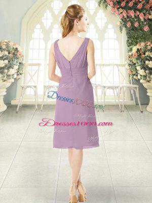 Exquisite Purple Sleeveless Ruching Knee Length Dress for Prom