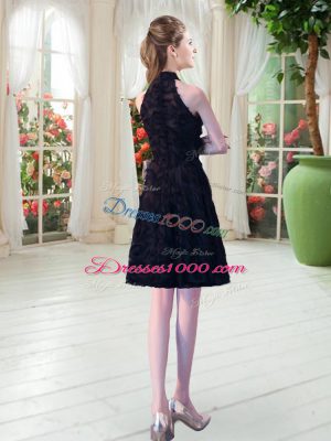 Knee Length Black High-neck Sleeveless Zipper