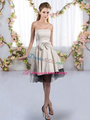 Knee Length Zipper Dama Dress White for Prom and Party and Wedding Party with Bowknot