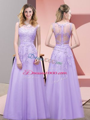 Lace Homecoming Dress Lavender Zipper Sleeveless Floor Length