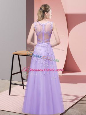 Lace Homecoming Dress Lavender Zipper Sleeveless Floor Length