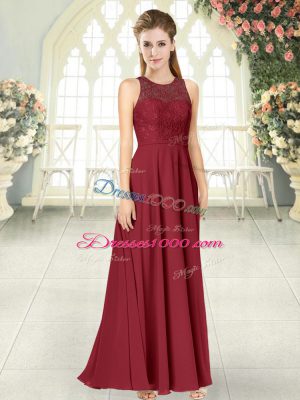 Exquisite Burgundy Sleeveless Chiffon Backless Prom Evening Gown for Prom and Party