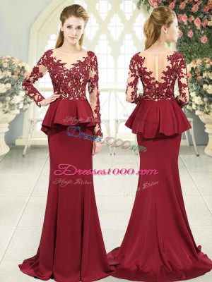 Red Long Sleeves Lace and Appliques Zipper Evening Party Dresses