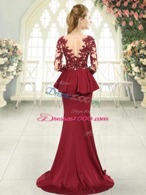 Red Long Sleeves Lace and Appliques Zipper Evening Party Dresses