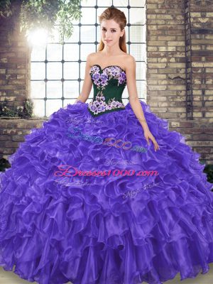 Beauteous Organza Sleeveless Ball Gown Prom Dress Sweep Train and Embroidery and Ruffles