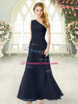 Charming Black Sleeveless Ankle Length Ruching Side Zipper Prom Dress