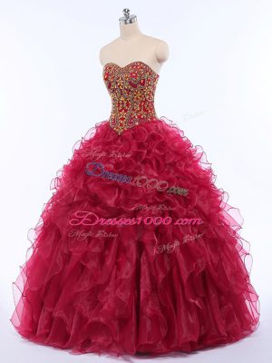 Sleeveless Lace Up Floor Length Beading and Ruffles Ball Gown Prom Dress