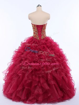 Sleeveless Lace Up Floor Length Beading and Ruffles Ball Gown Prom Dress