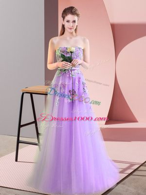 High End Lavender Tulle Lace Up Sweetheart Sleeveless Floor Length Dress for Prom Appliques