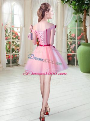 Artistic A-line Prom Party Dress Lavender Off The Shoulder Tulle Sleeveless Mini Length Lace Up