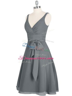 High Quality V-neck Sleeveless Chiffon Prom Dress Ruching Zipper