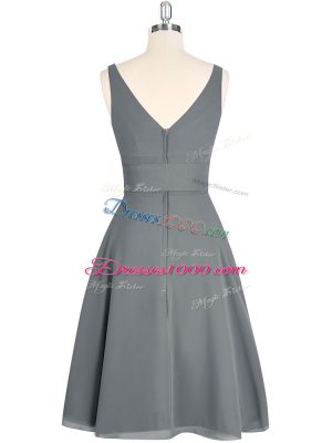 High Quality V-neck Sleeveless Chiffon Prom Dress Ruching Zipper