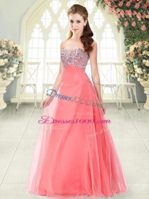 Watermelon Red Formal Evening Gowns Prom and Party with Beading Sweetheart Sleeveless Lace Up